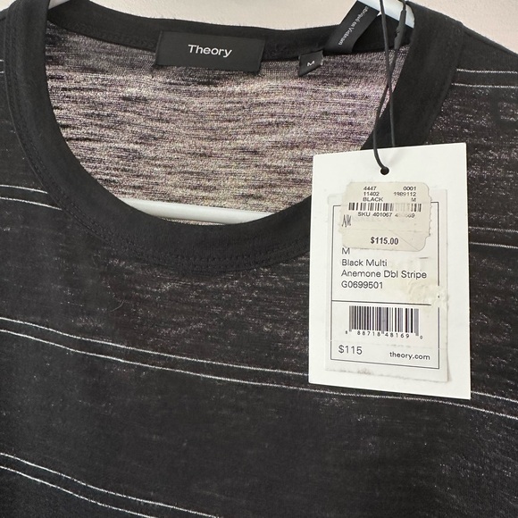 BNWT Theory Black and Gray Striped Tee men’s size M - Picture 3 of 7